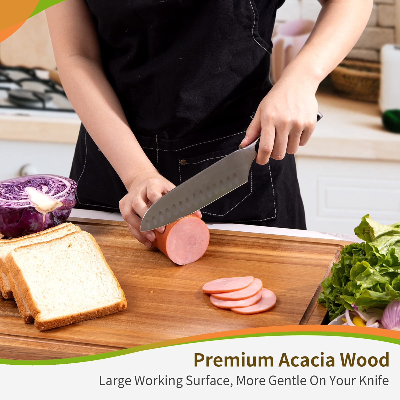 Premium Acacia Wood Cutting Board - Extra Large XXL Reversible Chopping Block for Kitchen, Meat, Fruits & Vegetables | Durable Charcuterie Board for Serving, Food Prep & Entertaining