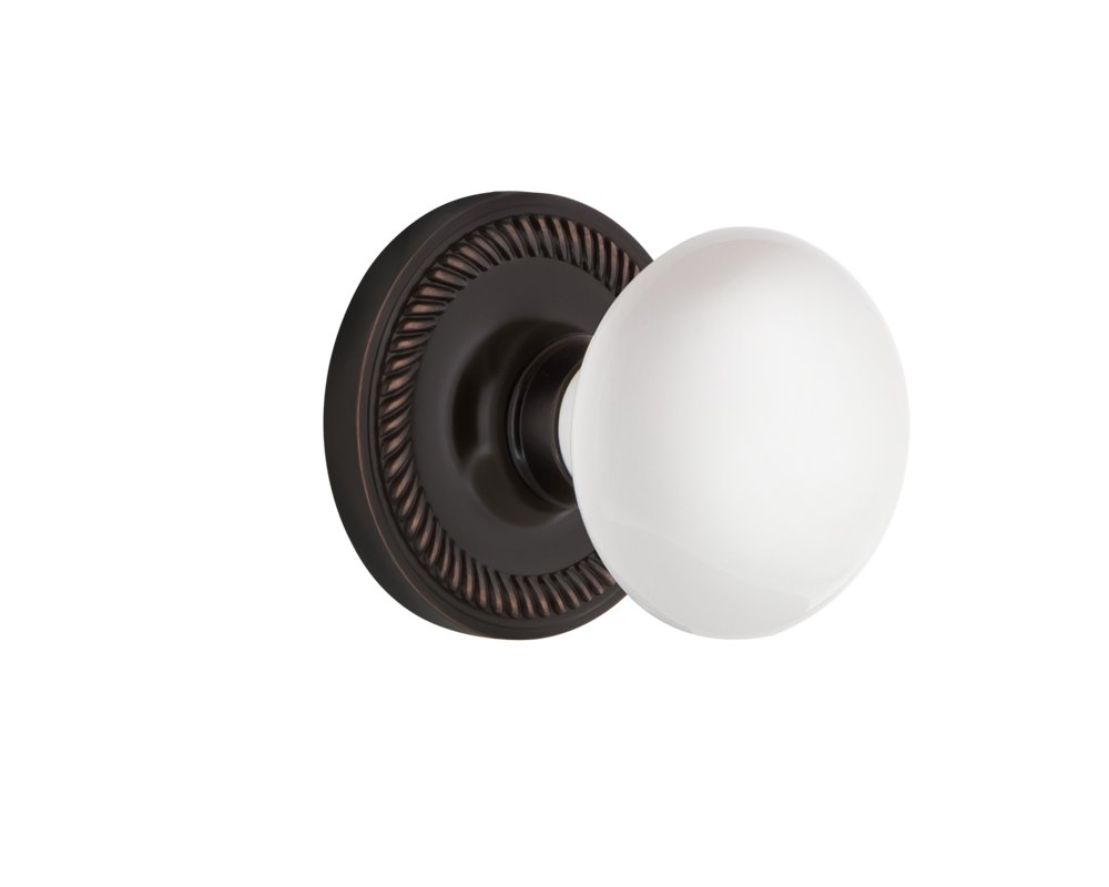 Vintage Bronze Rope Rosette with White Porcelain Knob - 2.75
