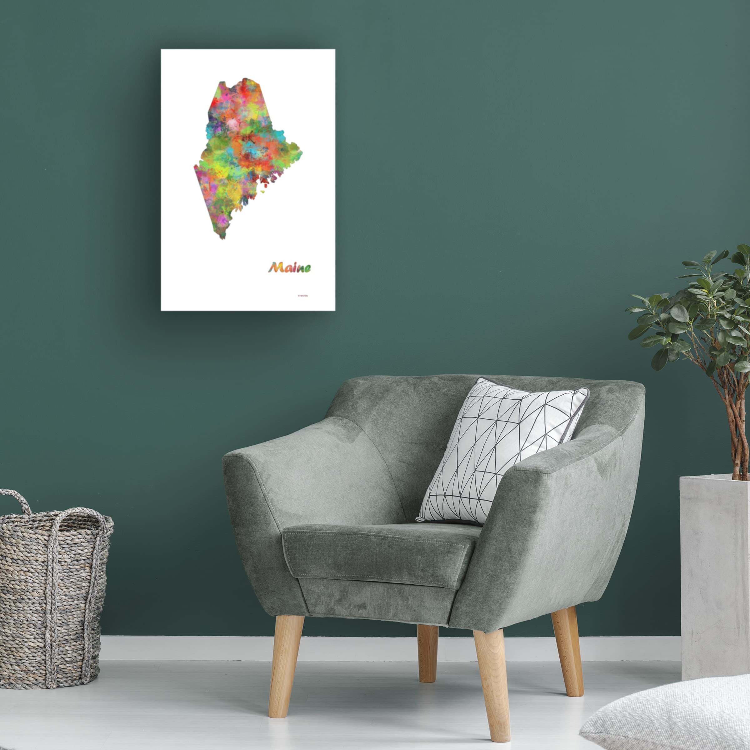 Maine State Map Canvas Art Print by Marlene Watson - 16x24 Inch Wall Decor for Home, Office & Gifts - Perfect for Coastal & New England Inspired Interiors