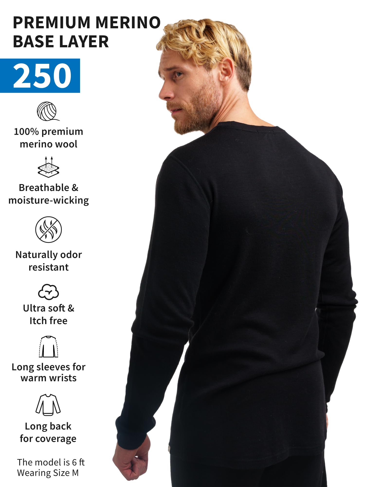 Premium 100% Merino Wool Base Layer for Men - Long Sleeve Thermal Shirts (Lite, Midweight & Heavyweight) with Hiking Socks - Perfect for Cold Weather Hiking, Camping & Outdoor Adventures