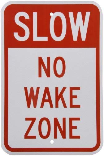 Engineer Grade Reflective Sign - Slow No Wake Zone 8x12 Inches Red on White - Durable Waterproof Boating Safety Sign for Lakes, Rivers & Marinas
