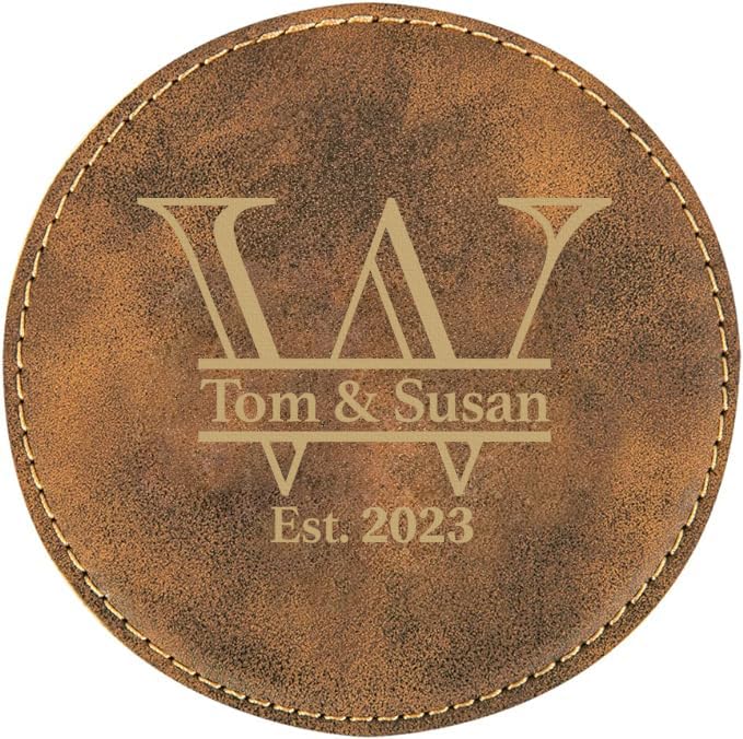 Custom Leather Coasters Set of 6 - Wedding & Anniversary Gifts for Couples - Rustic Gold Drink Coasters for Home & Bar Use