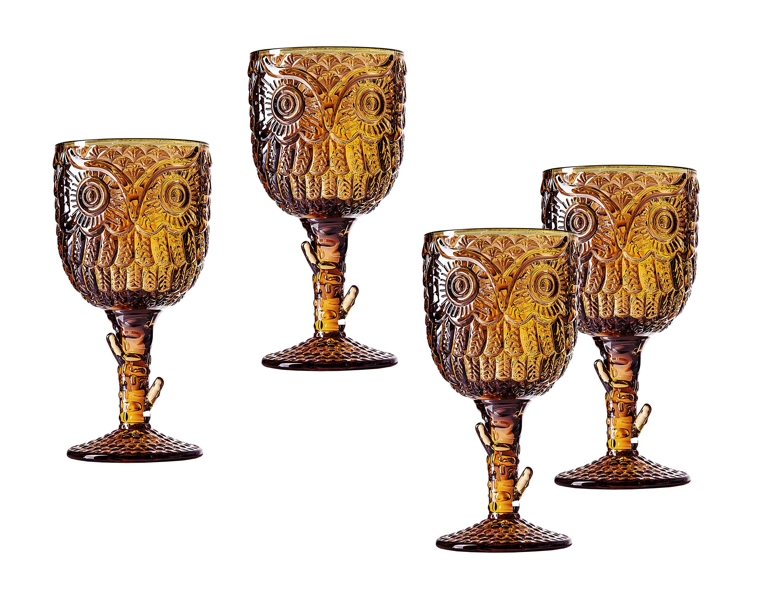Godinger Owl Wine Glasses Set of 4 - Elegant Stemmed Crystal Goblets for Red & White Wine - Perfect for Dinner Parties, Gifts & Home Bar Decor