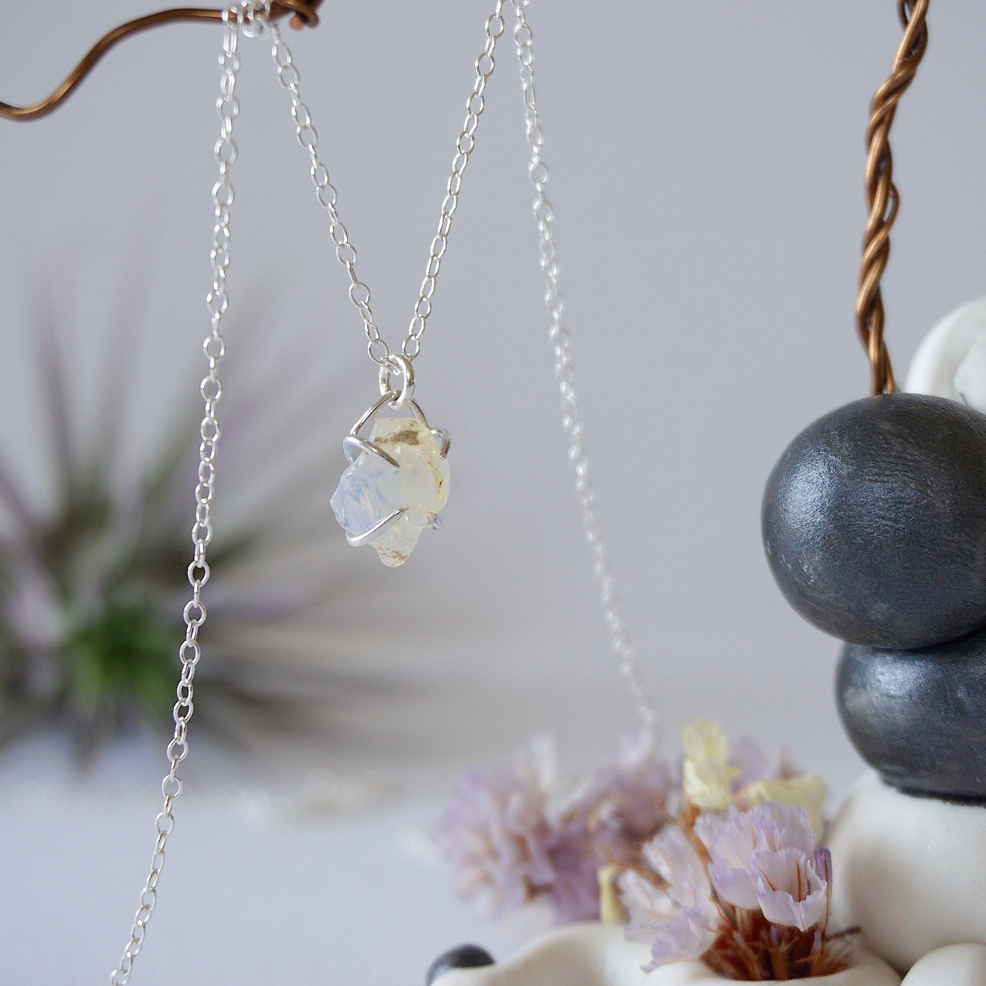 Opal Necklace for Women - Sterling Silver Huggie Charm Necklace | Elegant Layering Jewelry for Everyday Wear & Special Occasions