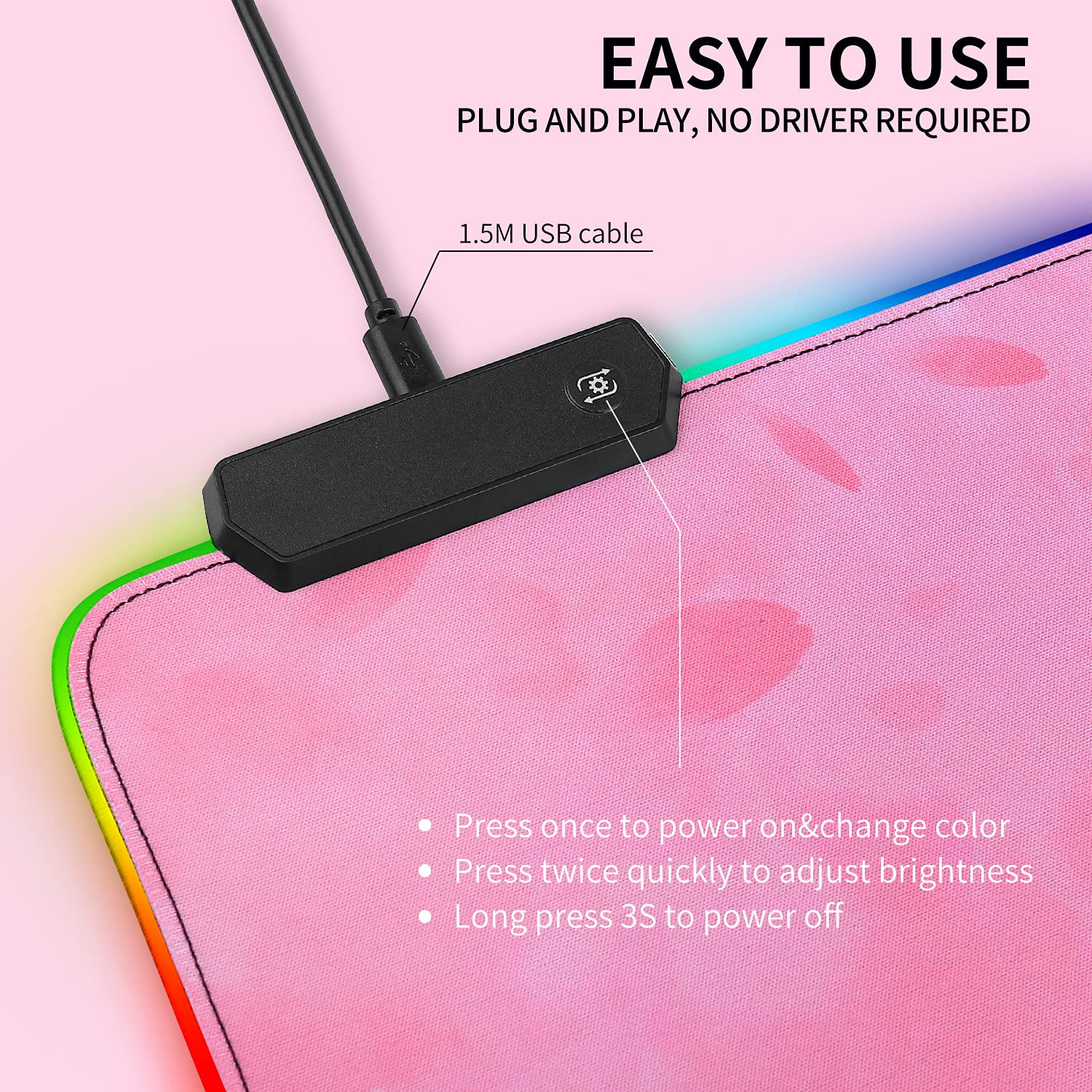 RGB Gaming Mouse Pad with 12 LED Lighting Modes - Large 31.5x11.8 Inch Non-Slip Rubber Base Desk Mat for PC Gaming, Keyboard & Mouse - Perfect for Esports, Streaming & Office Work (Pink)