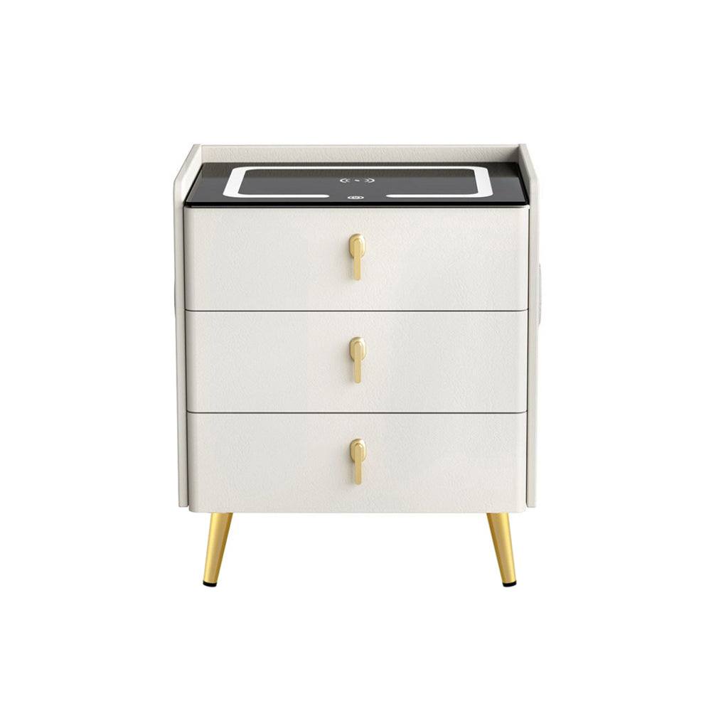 3 Drawer Smart Bedside Table with Wireless Charging, LED Lights & Bluetooth Speaker - Modern Nightstand for Bedroom, Office, or Dorm - White (Perfect for Charging Devices, Reading & Playing Music)