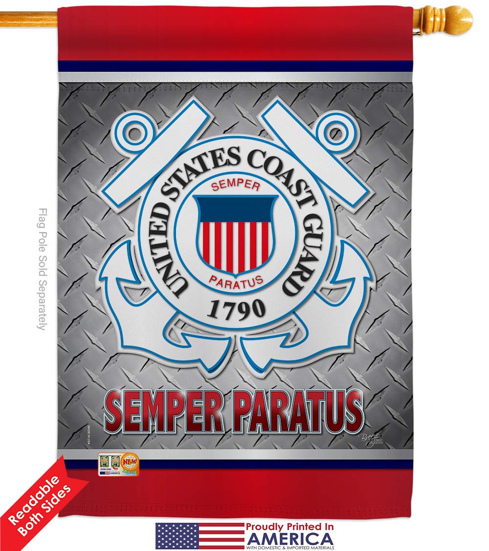 US Coast Guard Semper Paratus Garden Flag Kit - Double-Sided 28x40 Inch Military Yard Banner for Veterans, Armed Forces & Patriotic Home Decor (Made in USA) | Perfect for Memorial Day, Veterans Day & Front Yard Displays