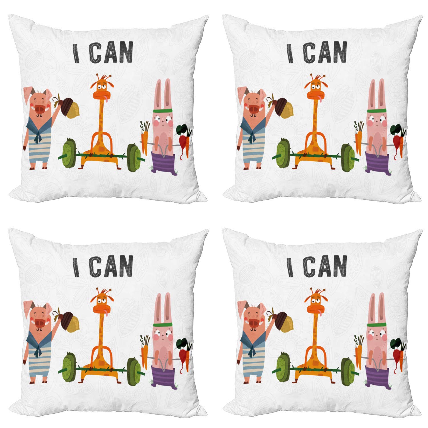 Ambesonne 4-Pack Fitness Motivational Throw Pillow Covers - 24