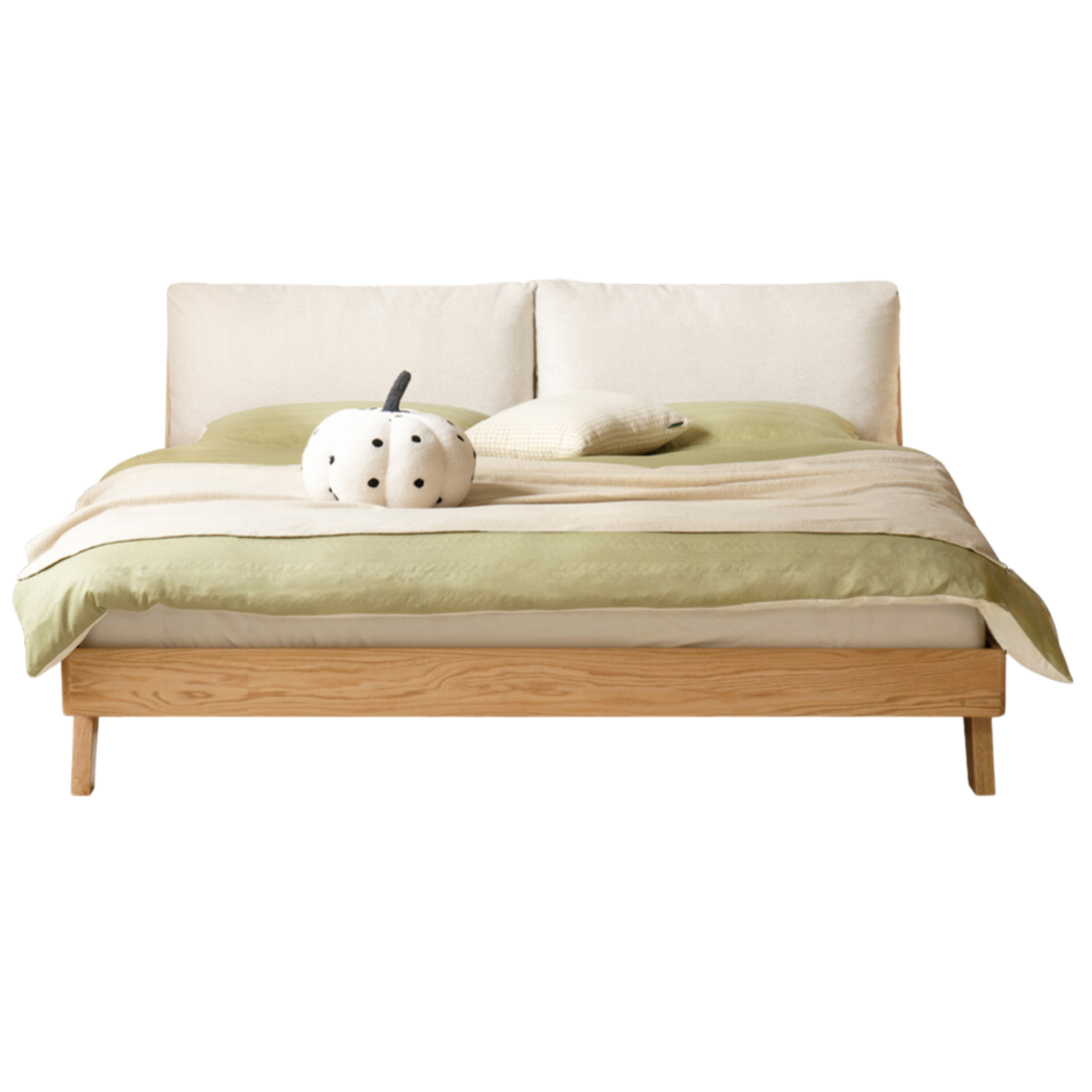 Solid Oak Wood Soft Bed Frame - Queen Size, Sturdy & Comfortable for Master Bedroom or Guest Room