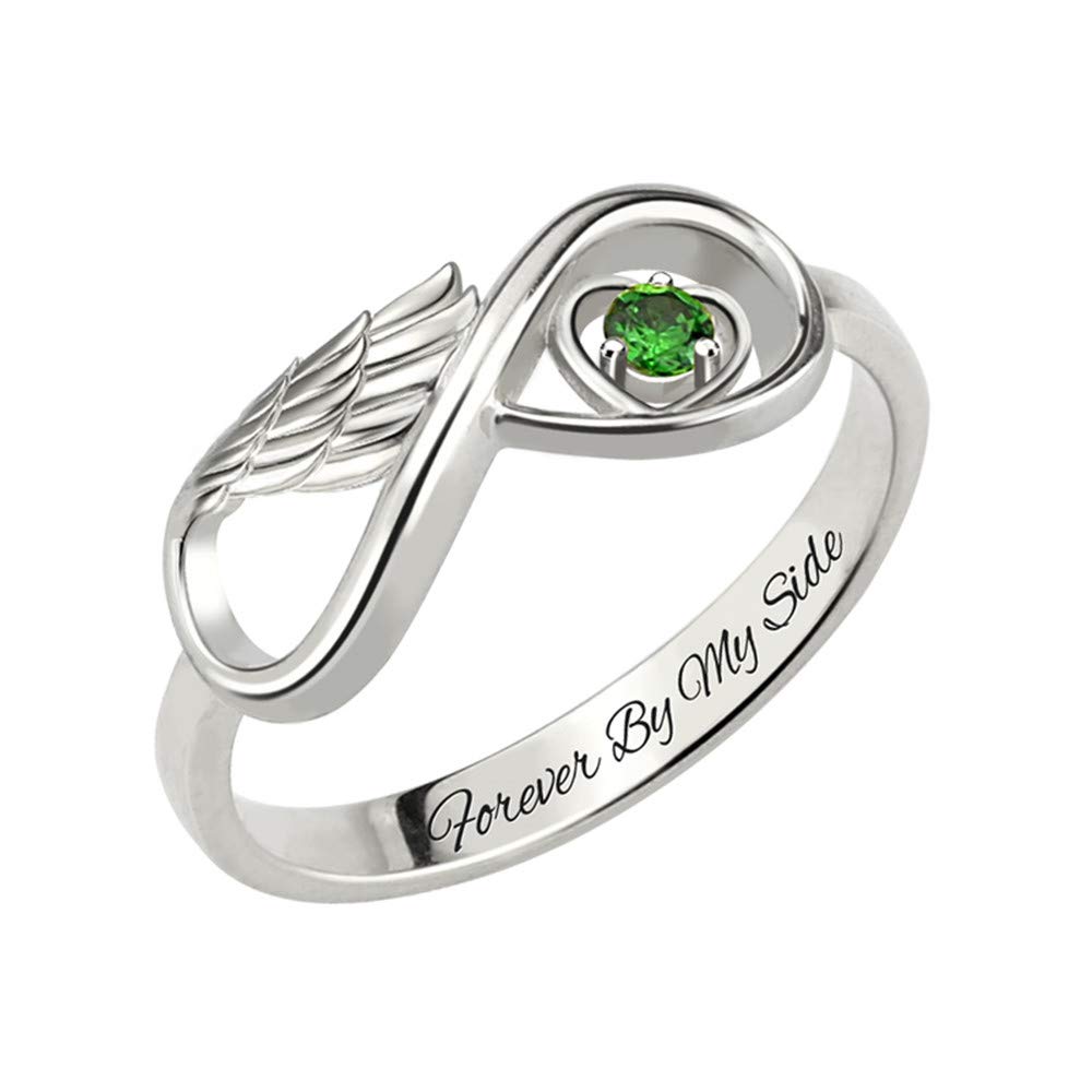 Personalized Angel Wing Infinity Heart Ring with Birthstone - 925 Sterling Silver Wedding Band & Engagement Ring for Women - Perfect for Anniversaries, Proposals & Romantic Gifts