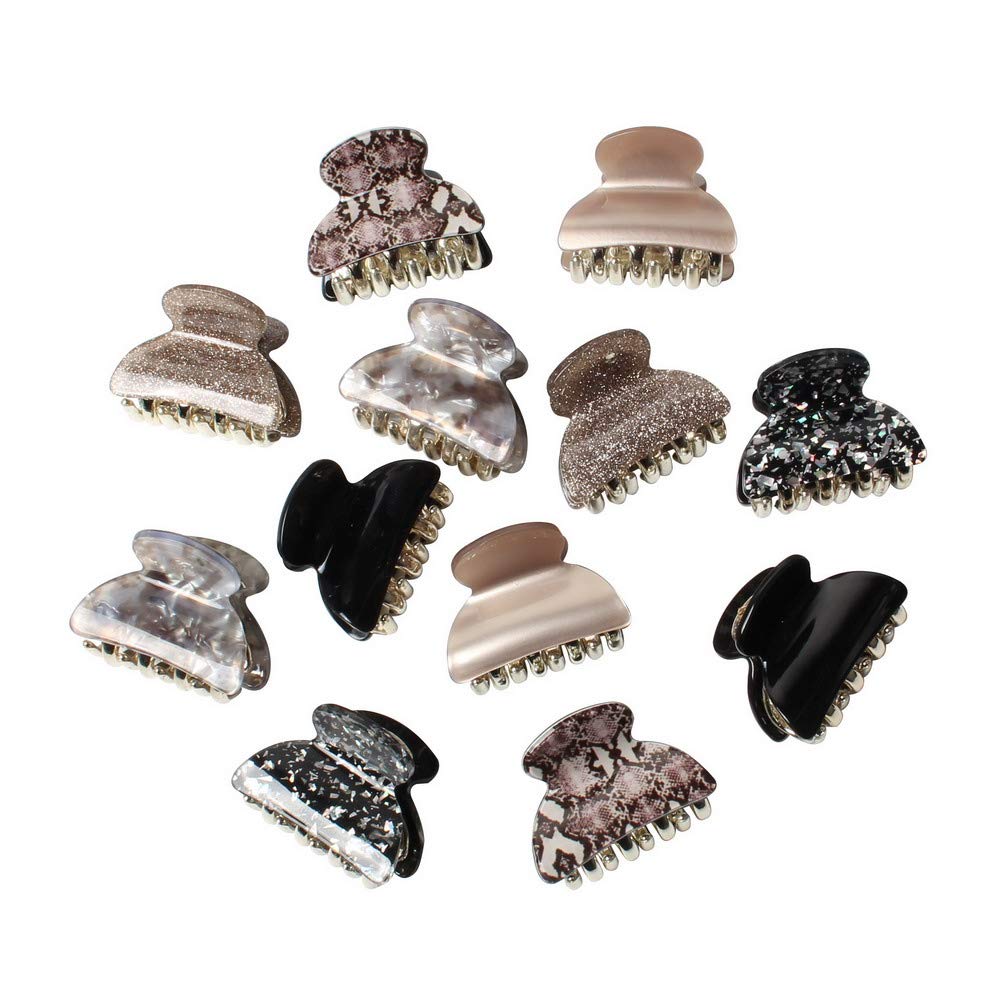 1.57 Inch Floral Printed Acrylic Hair Claw Clips for Women & Girls - Non-Slip Grip Hair Clamps (Pack of 12) - Perfect for School, Work, and Everyday Styling