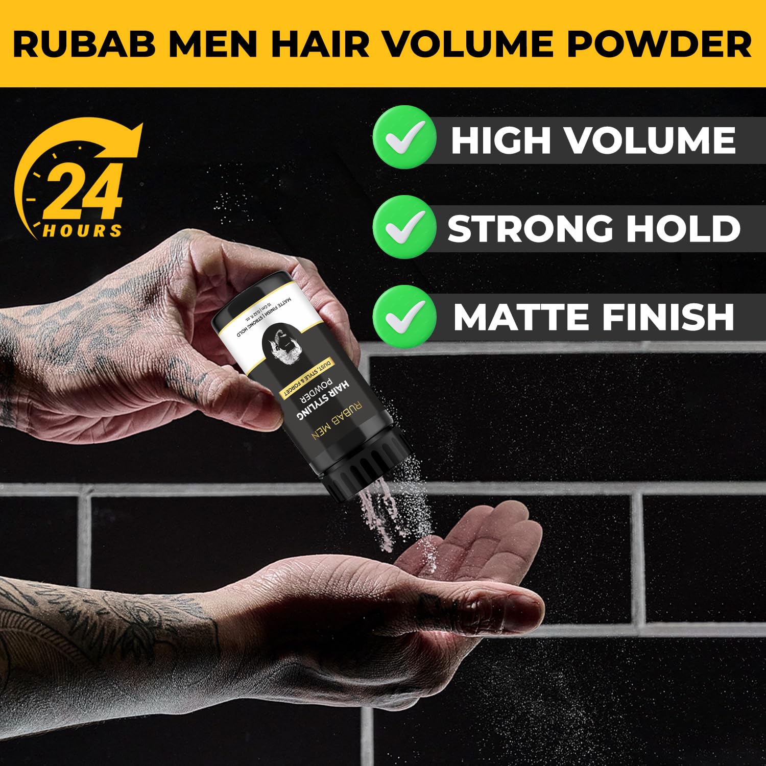 RUBAB MEN Hair Volume Powder - 15g Natural Volumizing & Styling Powder for Men with 24-Hour Strong Hold | Texture Enhancing Hair Wax Powder | Perfect for Daily Styling, Special Occasions & Thinning Hair