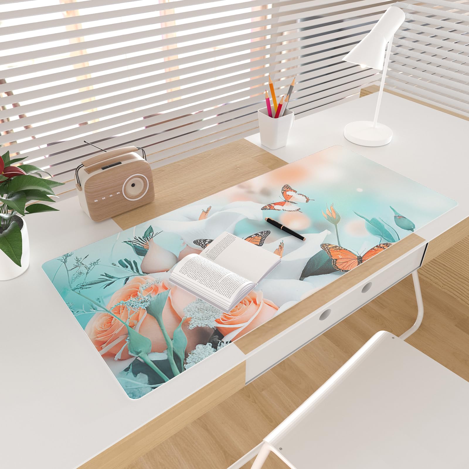 Floral PU Leather Desk Pad - 31.5