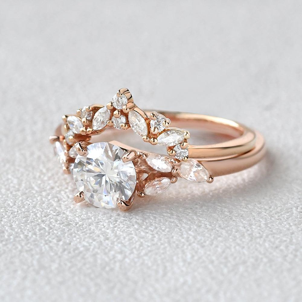 1.0ct Round Cut Moissanite Rose Gold Engagement Wedding Ring Set for Women - 2 Piece Bridal Jewelry Set for Proposals, Anniversaries & Special Occasions