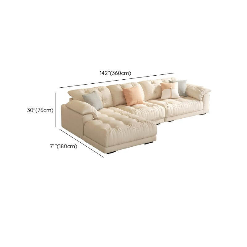 Tufted L-Shaped Sofa Chaise in Cream with Concealed Support & Pine Frame - Perfect for Living Rooms, Home Theaters and Small Spaces