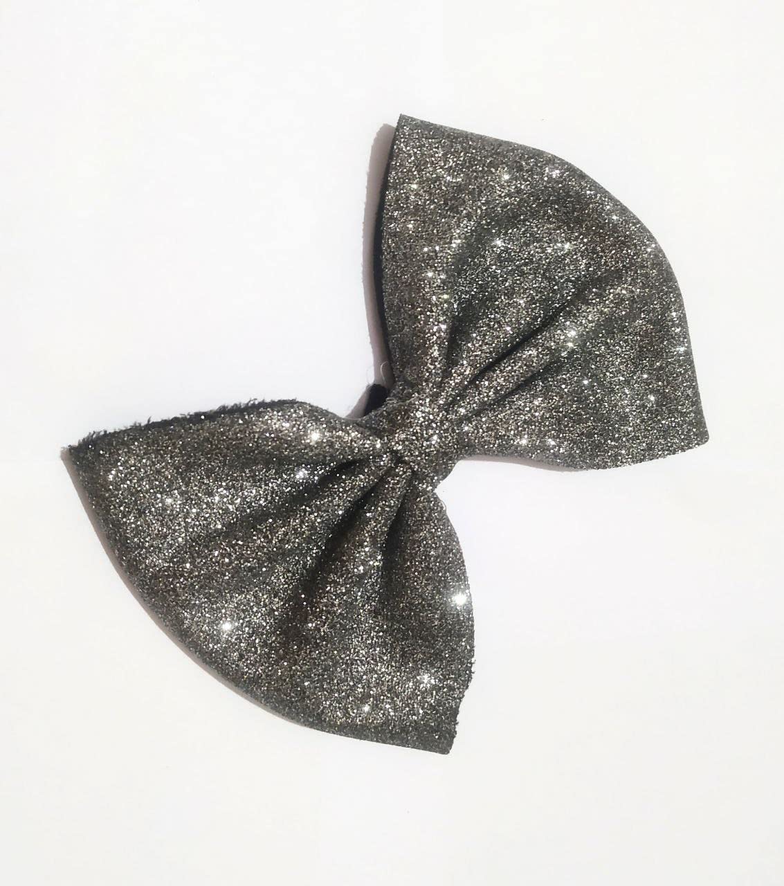 BRIKSHI Large Glitter Hair Bows for Girls & Women - Elegant Silk French Bow Hair Clips (2-Pack, Multi & Black) - Perfect for Parties, Weddings & Daily Fashion Accessories