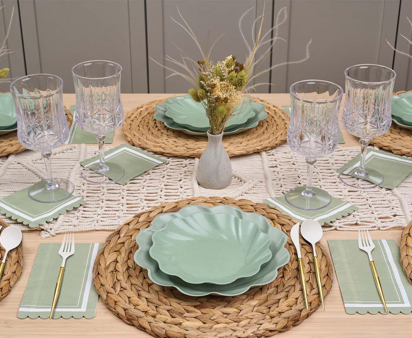 Simply Eco Compostable Tableware Set - 100% Biodegradable Plates, Bowls & Utensils (Sage Green) | Perfect for Parties, Picnics & Eco-Friendly Dining