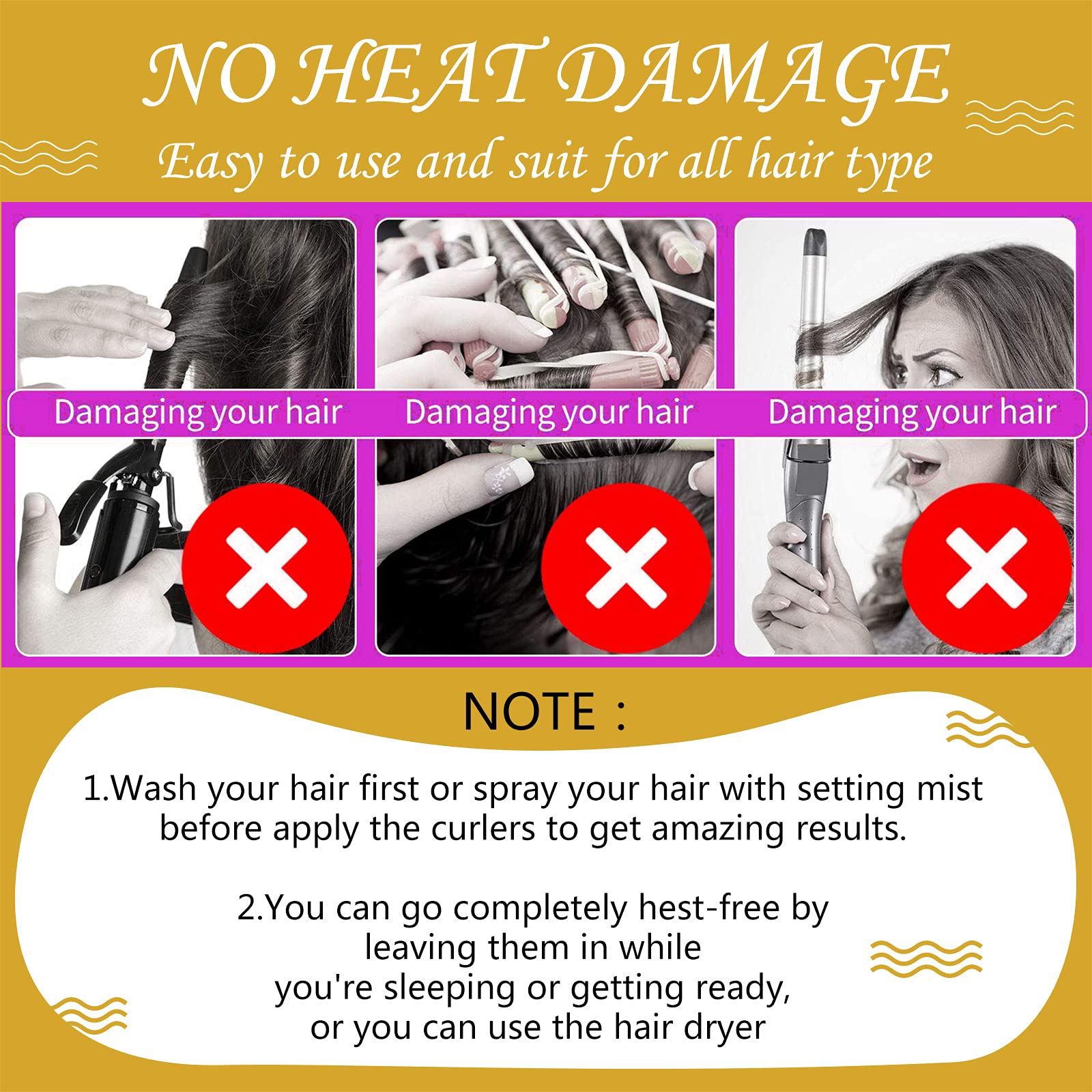 42-Piece No Heat Hair Curlers Set for Spiral Curls - 40 Magic Rollers & 2 Styling Hooks - Safe Heatless Curling Rods for Long Hair (25cm/9.84