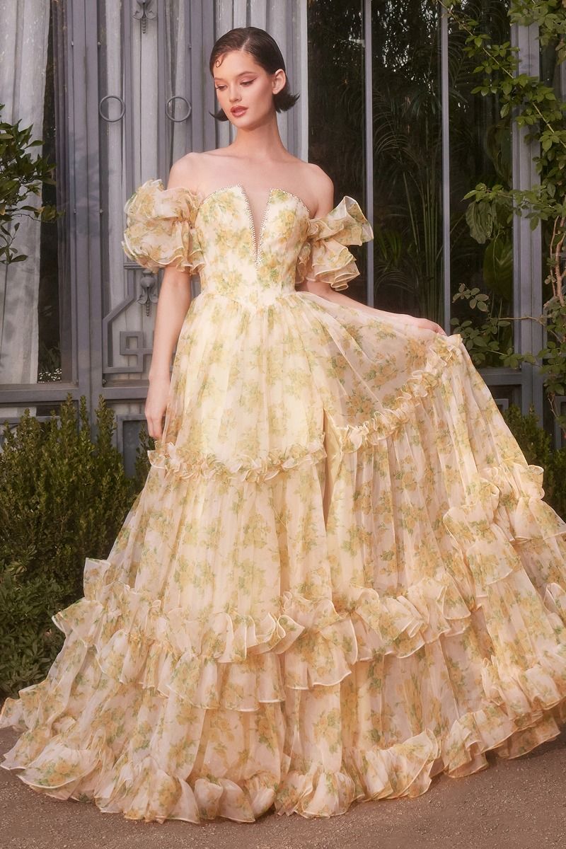 Strapless Floral Printed Ball Gown A1430 by Andrea & Leo - Elegant Prom, Wedding & Evening Party Dress