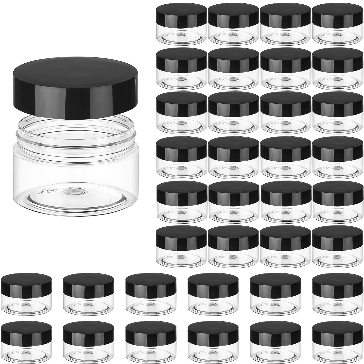 SATINIOR 36-Piece Black Plastic Jars with Lids - 1 oz Round Clear Airtight Containers for Leak-Proof Storage | Perfect for Travel Toiletries, Cosmetics, Lotions, Creams & Makeup Organizers | Ideal for Home, Salon & DIY Beauty Products