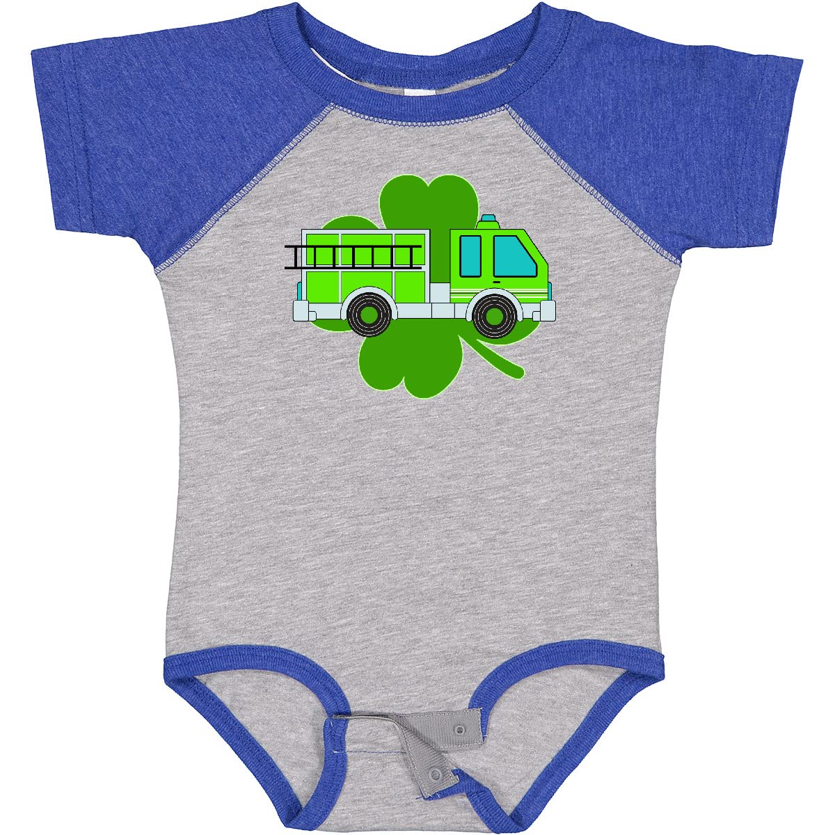 St. Patrick's Day Green Fire Truck with Clover Baby Bodysuit - Cute Irish-Themed Outfit for Infants, Toddler Photo Shoots & Holiday Celebrations