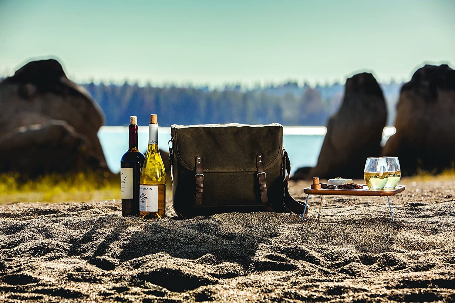 Picnic Time Adventure Wine Tote - Insulated Wine Carrier Bag for 2 Bottles with Cooler Pockets & Shoulder Strap - Perfect for Outdoor Picnics, Beach Trips & Camping