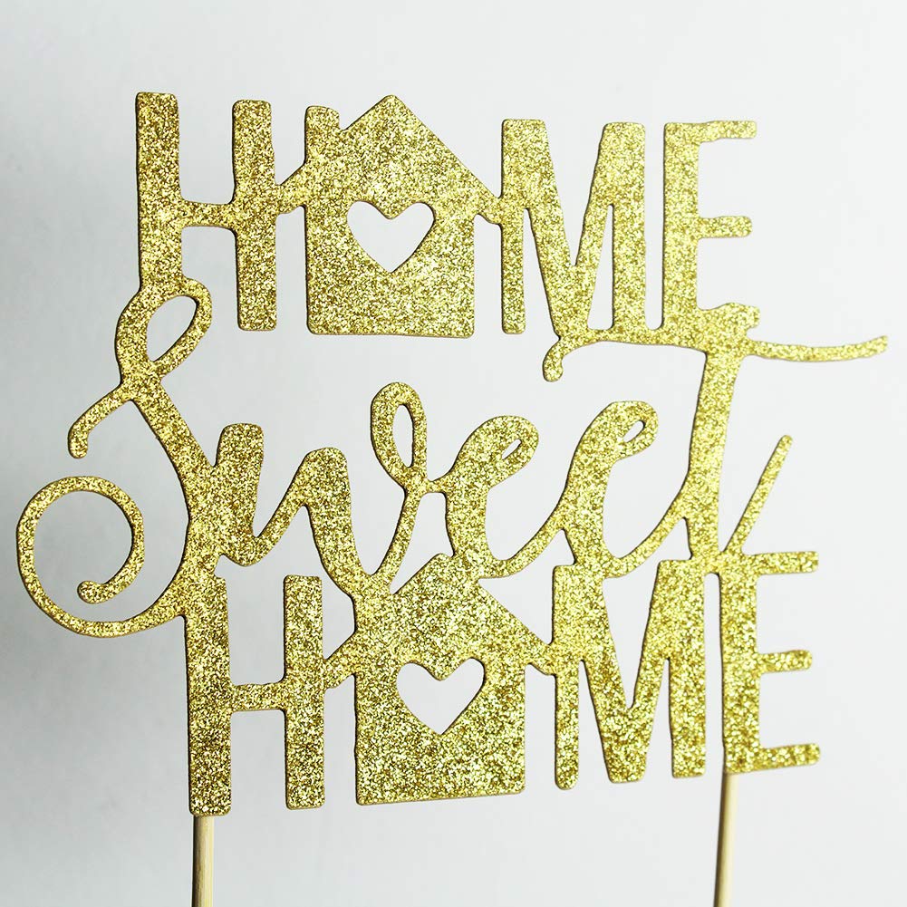 Gold Glitter Home Sweet Home Cake Topper - Elegant New Home & Housewarming Party Decorations for Welcome Home Celebrations | Perfect for Bridal Showers, Anniversary Cakes & First Home Gifts