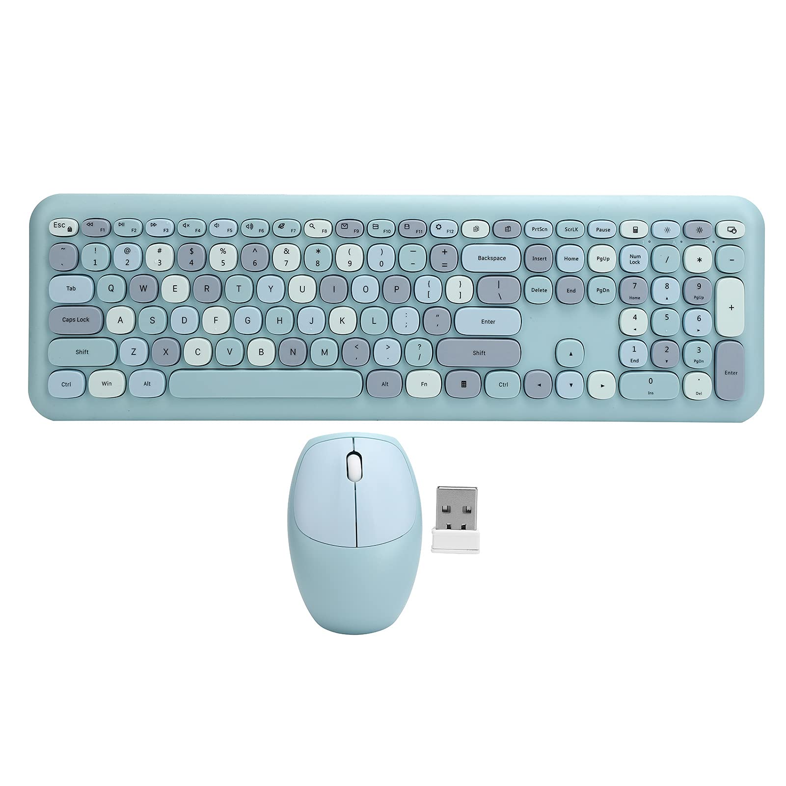 Wireless Keyboard and Mouse Combo - 2.4GHz, 110 Keys, Colorful Round Keys (Blue) for Office & Gaming