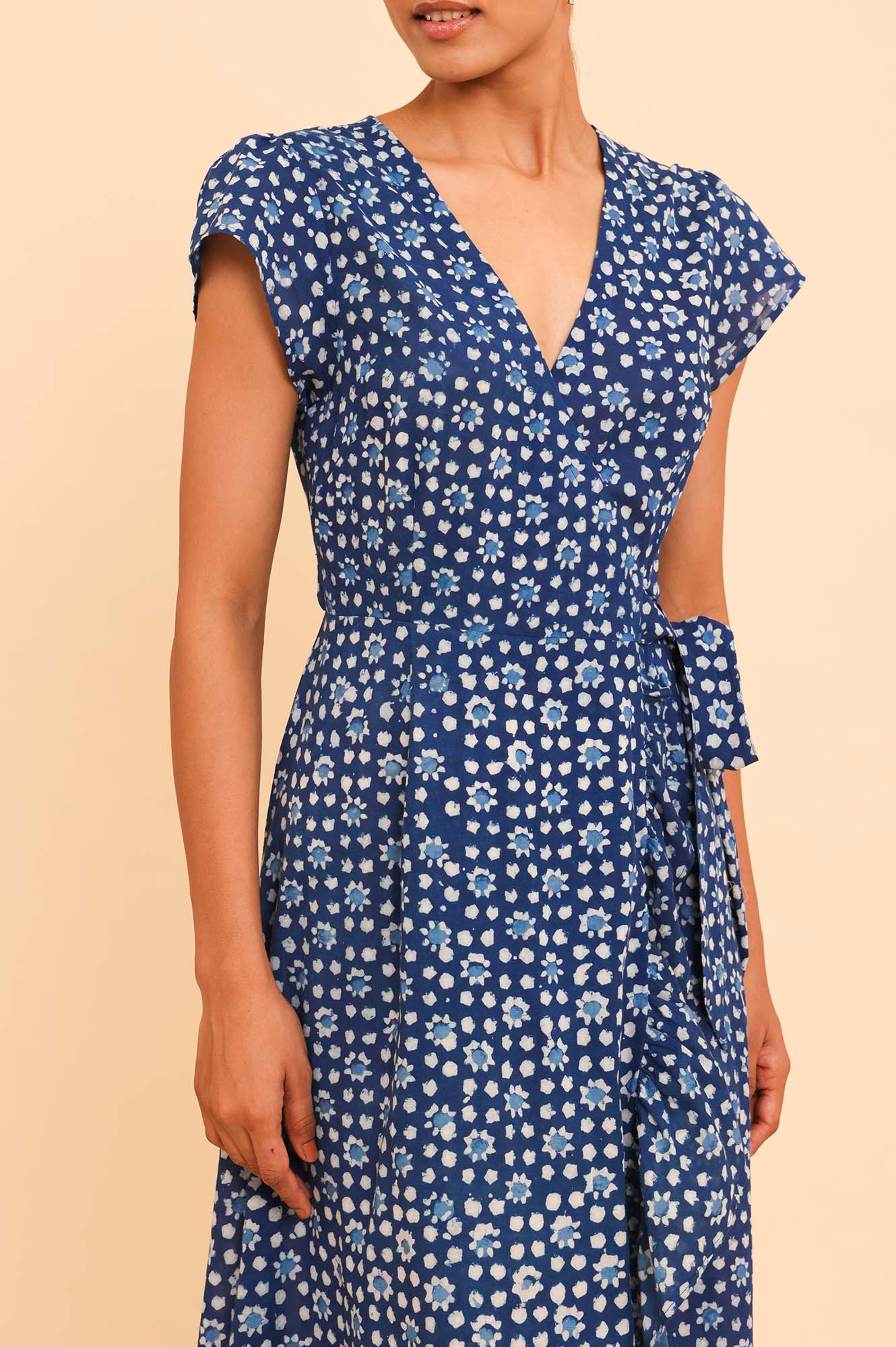 Demi Organic Cotton Wrap Dress for Women - Navy Blue Flowy Boho Maxi Dress for Beach, Vacation & Summer Outfits