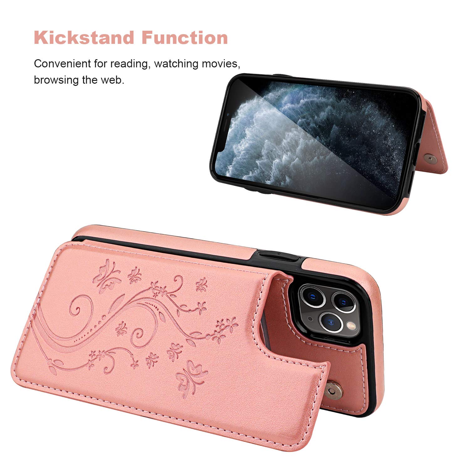 Premium PU Leather iPhone 11 Pro Case with Card Holder - Embossed Butterfly Design, Magnetic Flip Cover & Shockproof Protection for iPhone 11 Pro 5.8