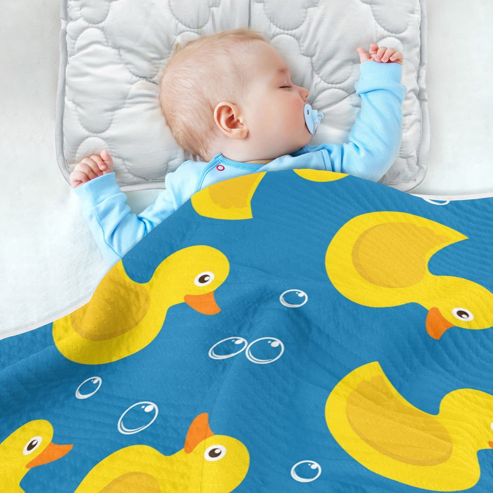 DOMIKING Yellow Rubber Duck Baby Blankets for Boys & Girls - Soft Cotton Quilted Lovey Throw Blanket for Nursery, Crib, Stroller & Infant Receiving - Perfect for Snuggling, Playtime & Baby Shower Gifts