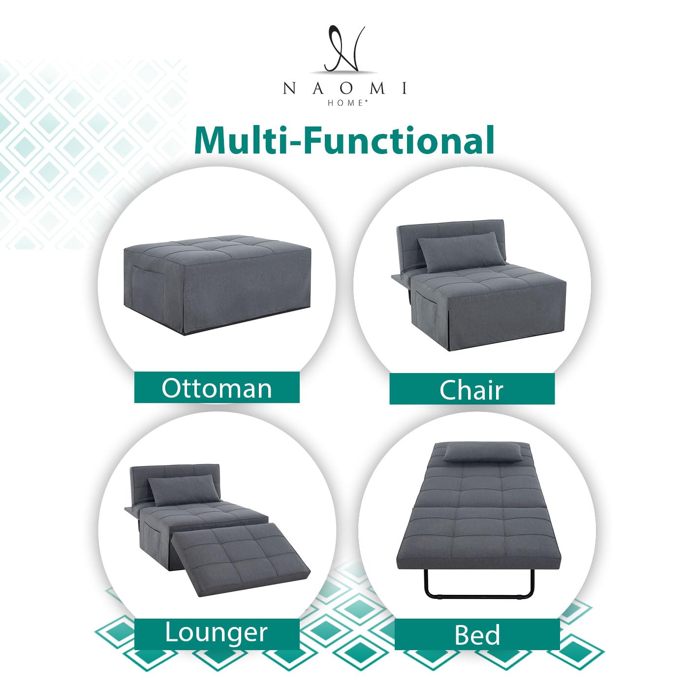 4-in-1 Convertible Sleeper Chair Bed with Adjustable Backrest - Breathable Linen Ottoman Sofa Bed for Living Room, Guest Room & Small Spaces - Modern Multi-Functional Furniture (Gray) - Perfect for Lounging, Napping & Overnight Guests