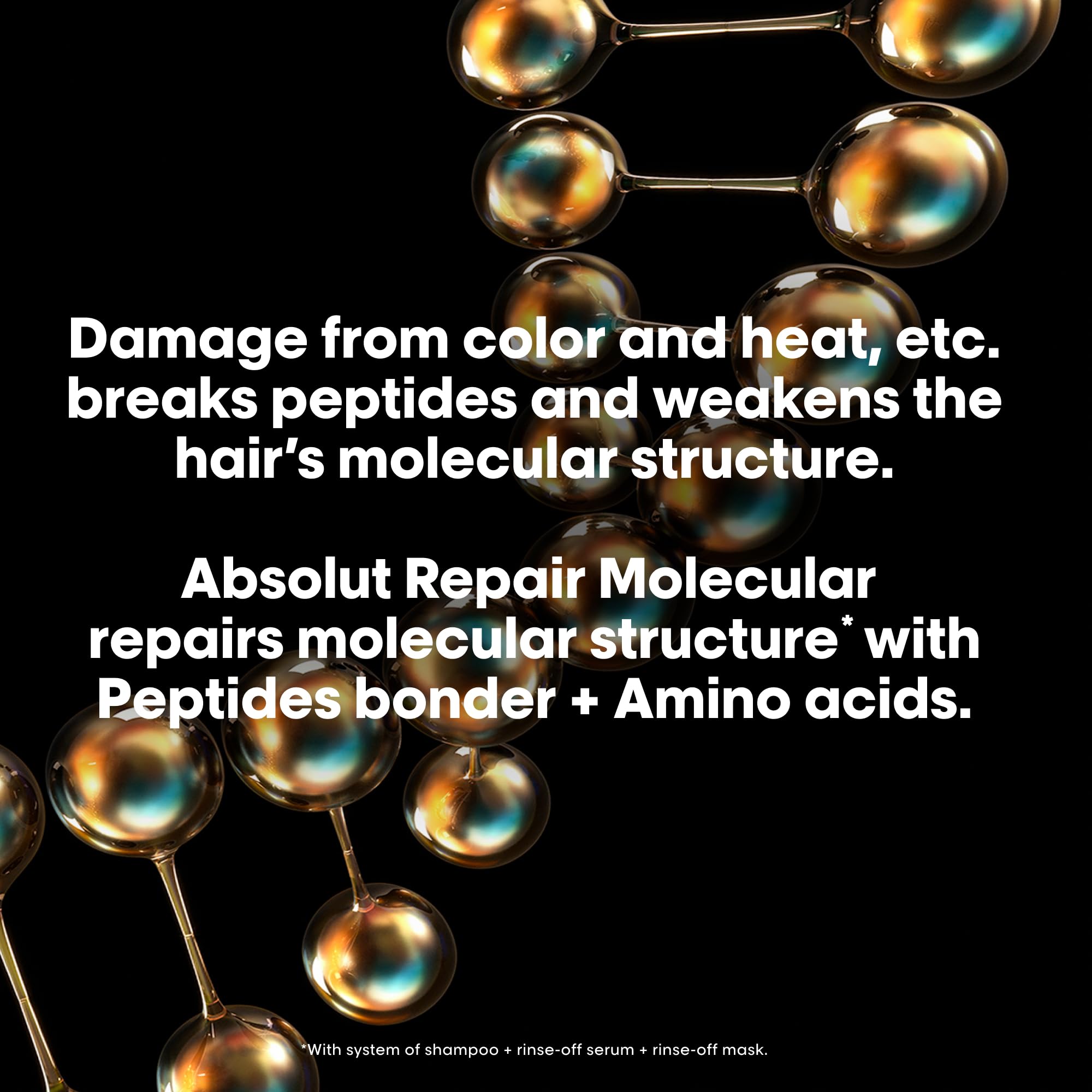 L'Oreal Professionnel Absolut Repair Molecular Shampoo & Serum Set for Damaged Hair - Sulfate-Free with Peptide Bonder & Amino Acids | Strengthens & Repairs Extremely Dry Hair | Salon-Quality Hair Care for Women & Men | Perfect for Post-Color Treatment & Heat Styling Recovery