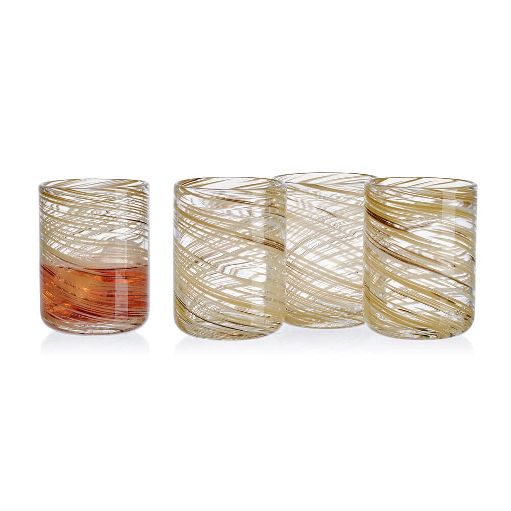 Color Swirl Honey Set of 4 Double Old Fashioned Glasses - Vibrant Whiskey Cocktail Glasses for Home Bar, Party & Gift Giving
