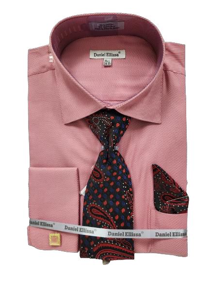 DANIEL ELLISSA JQD Twill All Over Collar & French Cuff Dress Shirt DS3828P2 Red - Premium Formal Wear for Business, Weddings & Special Occasions
