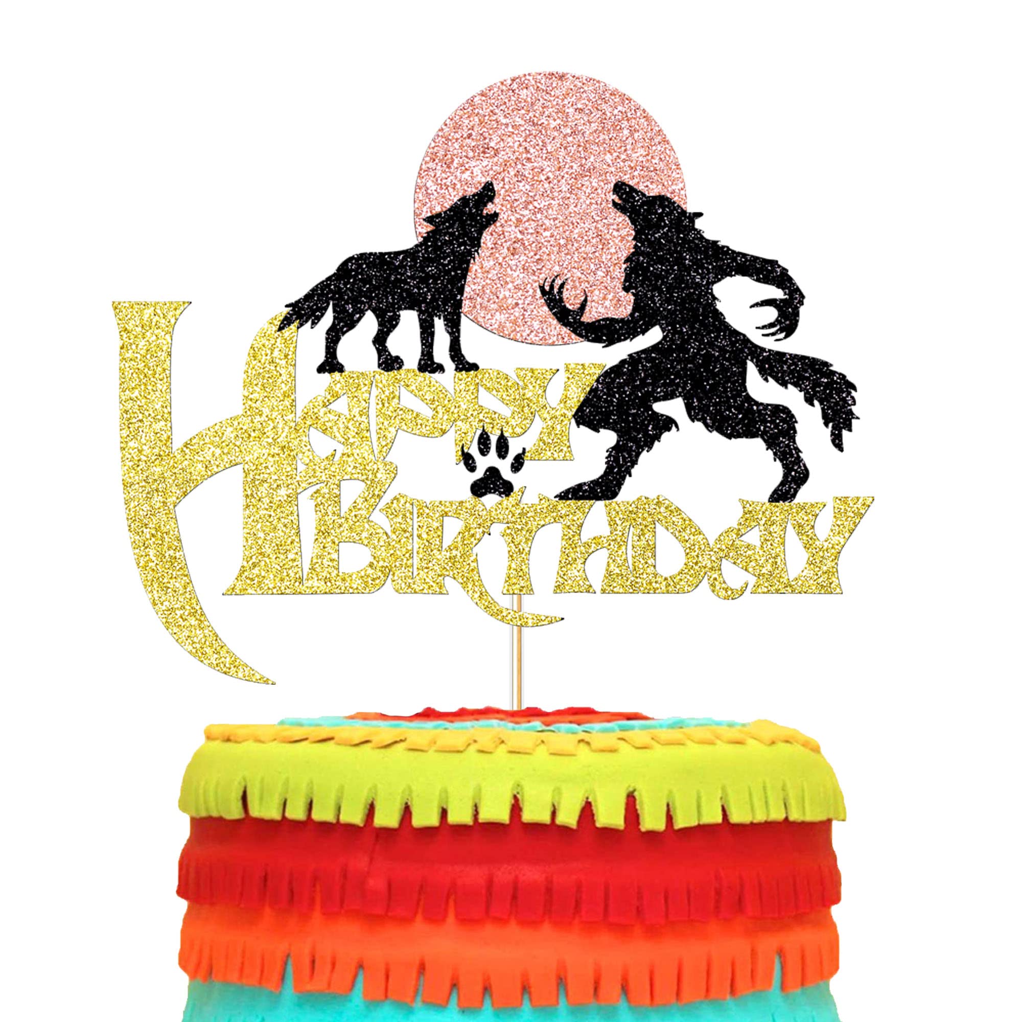 Halloween Birthday Cake Topper - Wolf & Werewolf Howling at The Moon Decor for Cake Parties | Perfect for Halloween, Birthday Celebrations & Themed Events