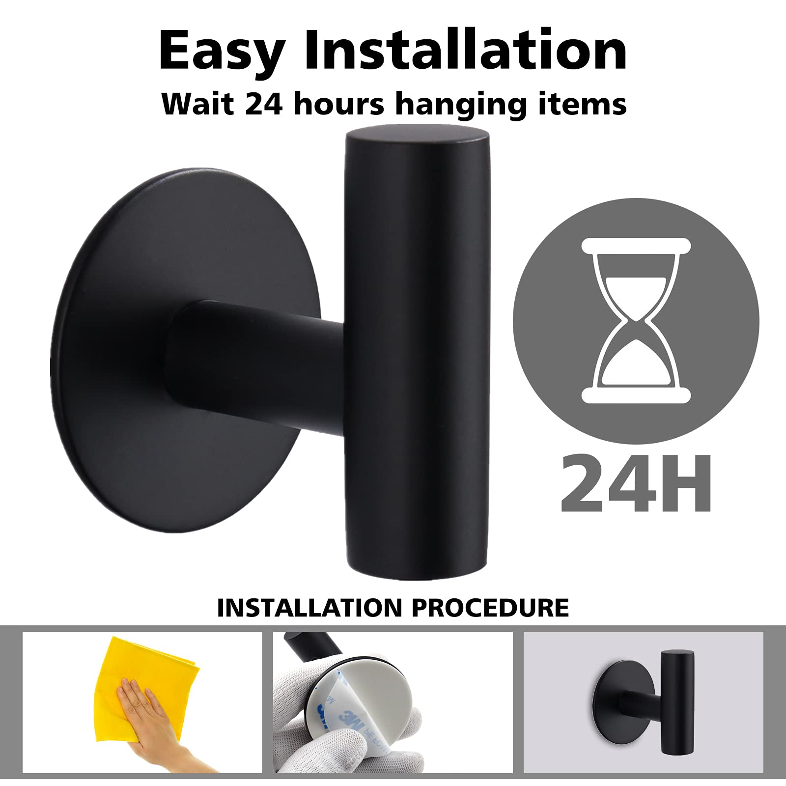 Heavy Duty Stainless Steel Adhesive Hooks - Waterproof Wall Hooks for Bathroom, Kitchen & Shower - Strong Adhesive Holders for Towels, Coats & Hanging Items - 2 Pack - Perfect for Home Organization & Space Saving