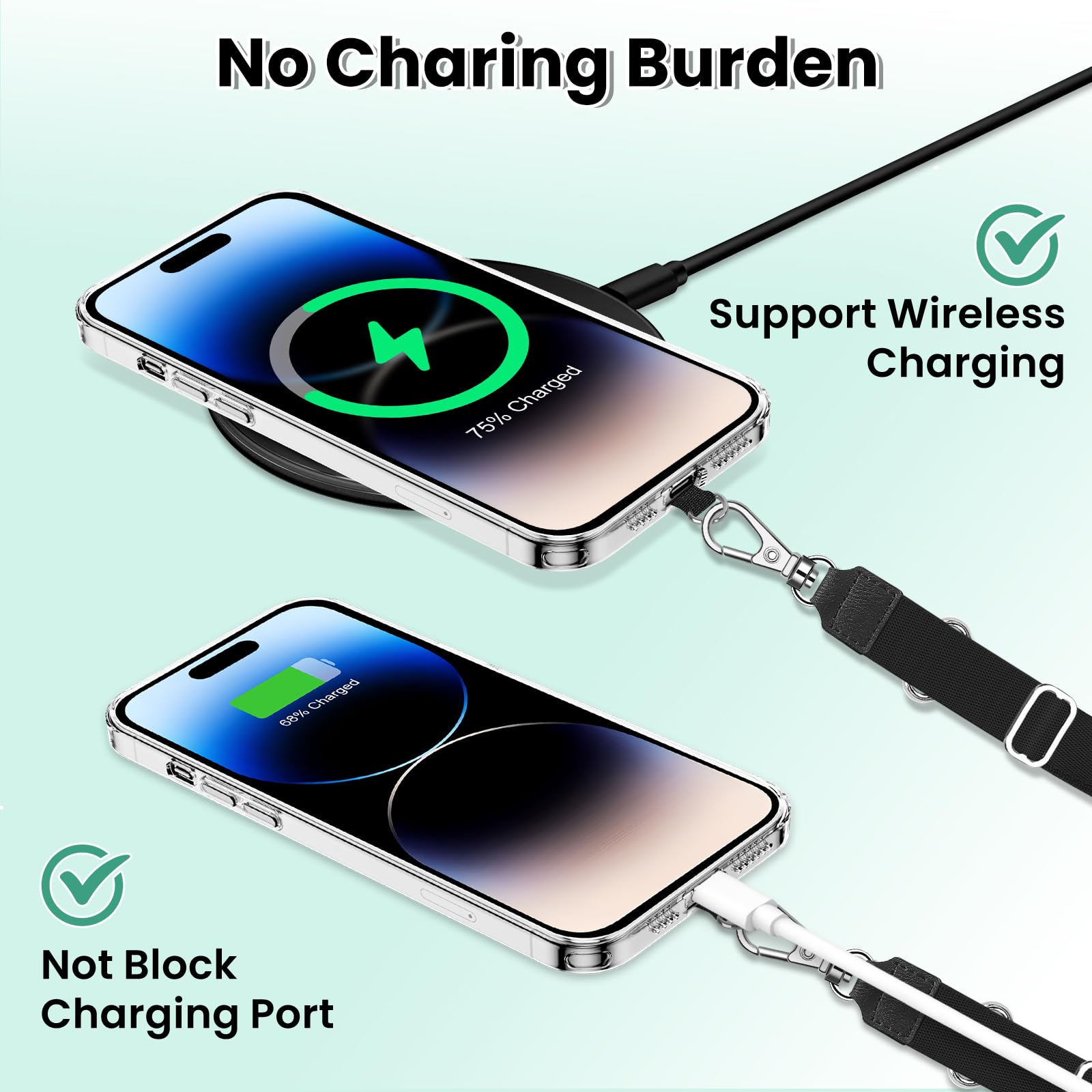 Adjustable SS Phone Lanyard with Neck Strap & Wrist Strap - 4 Phone Tether Patches for iPhone, Samsung & Most Smartphones (Black) - Perfect for Work, Travel & Outdoor Activities