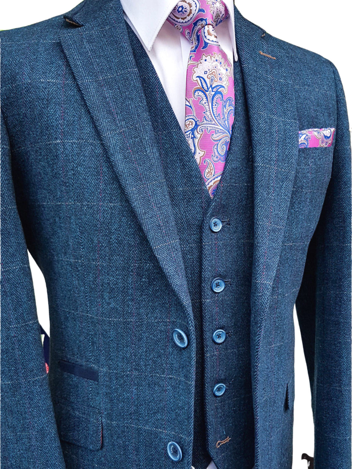 Blue Tweed Suit with Brown Waistcoat for Men | Cavani Carnegi Formal Business Attire | Perfect for Weddings, Office & Special Occasions