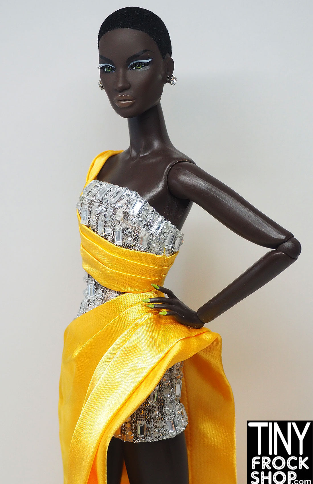 Integrity Legendary Status Agnes Von Weiss Stone Dress with Yellow Satin Overlay - Elegant Evening Gown for Prom, Wedding & Special Occasions