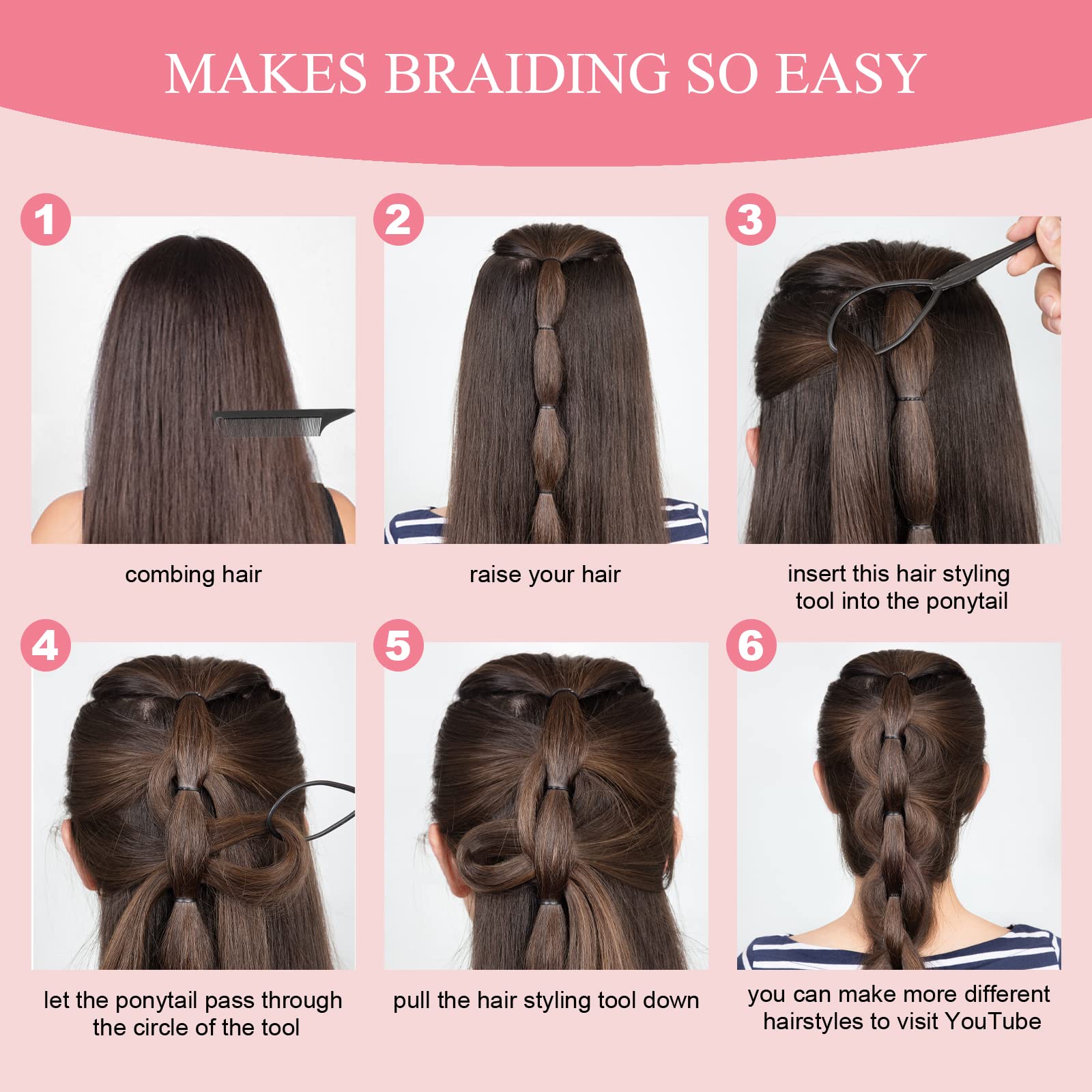 1000pcs Small Clear Hair Elastics with Topsy Turvy Hair Tool, Rat Tail Comb & Duckbill Clips - Ponytail Holders for Toddlers, Girls & Women - Perfect for Braiding, Hair Styling & DIY Hairstyles at Home or Salon