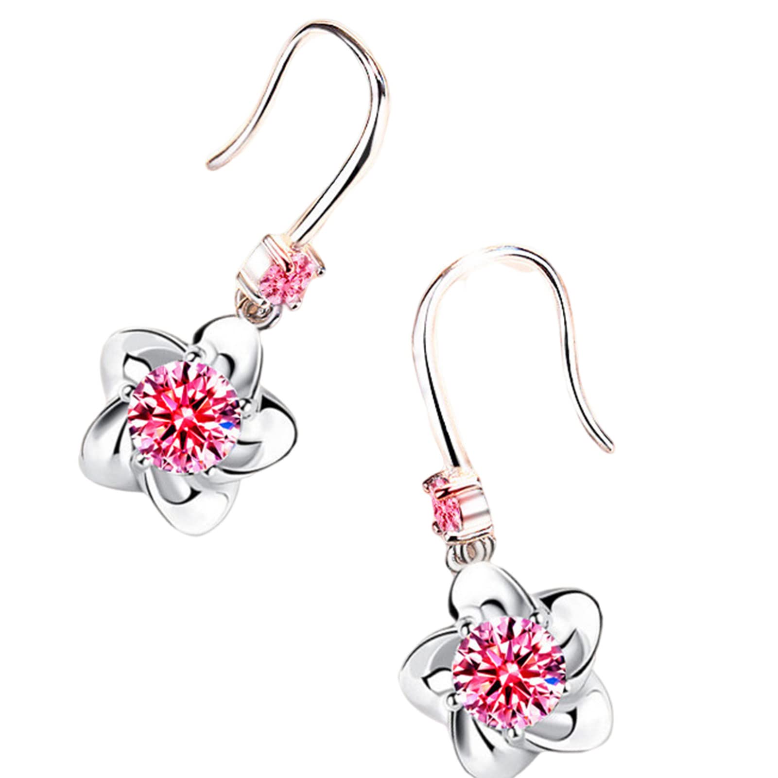 Elegant Flower Shaped Rhinestone Drop Earrings for Women - Symmetric Dangle Hoop Earrings, Shiny Stud Earrings for Girls, Perfect Valentine's Day Gift, Anniversary Present & Wedding Jewelry Accessory - Ideal for Parties, Date Nights and Special Occasions