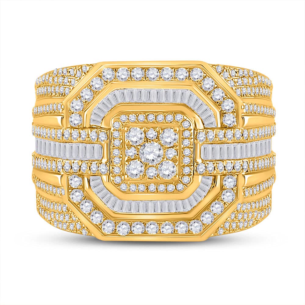 14K Yellow Gold Men's Baguette Diamond Cluster Ring - 3 CTTW Genuine Diamonds, Luxury Wedding Band, Anniversary Gift for Him, Perfect for Engagements & Special Occasions