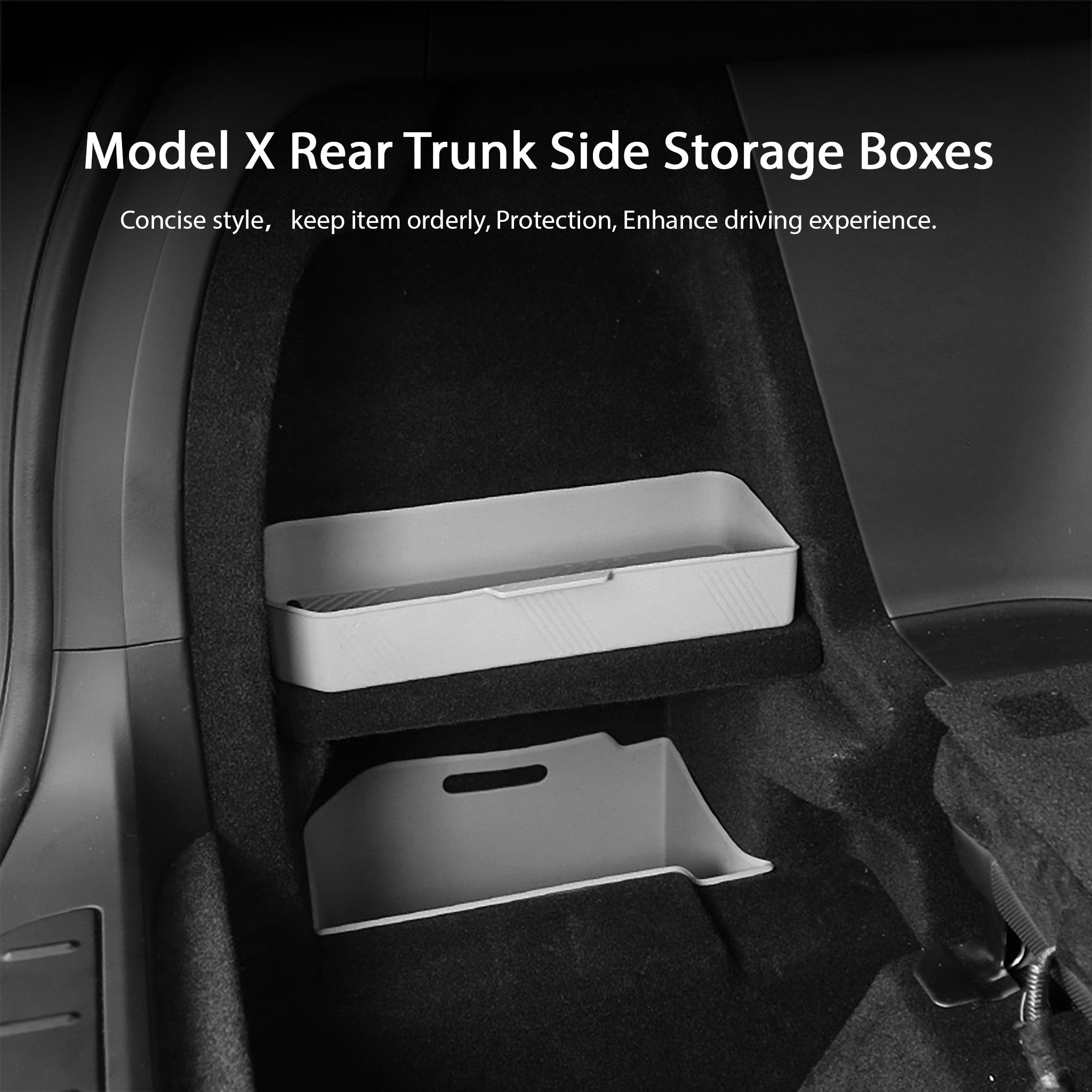 Tesla Model X 2021+ Rear Trunk Side Storage Organizer (3-Piece Set) - Perfect for Car Accessories Organization & Road Trips