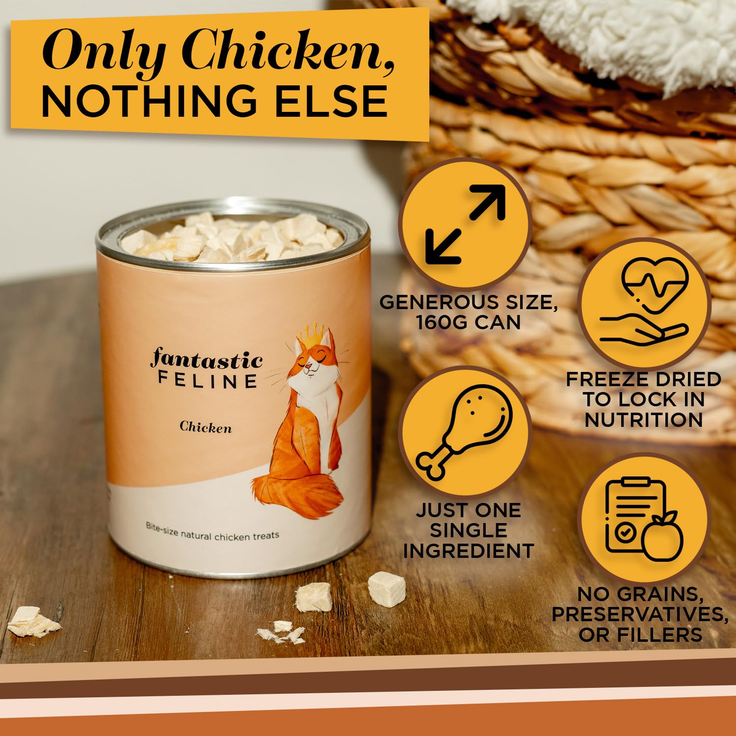 Premium Freeze-Dried Chicken Cat Treats - All-Natural, Grain-Free Snacks for Indoor & Outdoor Cats - Crunchy Bite-Sized Healthy Rewards (5.6oz) - Perfect for Training, Bonding & Dental Health