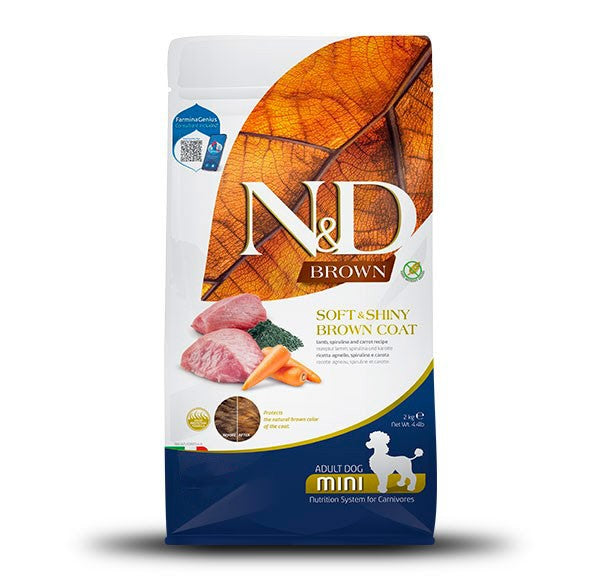 Farmina N&D Grain-Free Dry Dog Food for Healthy Skin & Coat - Lamb & Kelp Recipe, Mini Size - Perfect for Small Breed Dogs with Sensitive Skin or Allergies