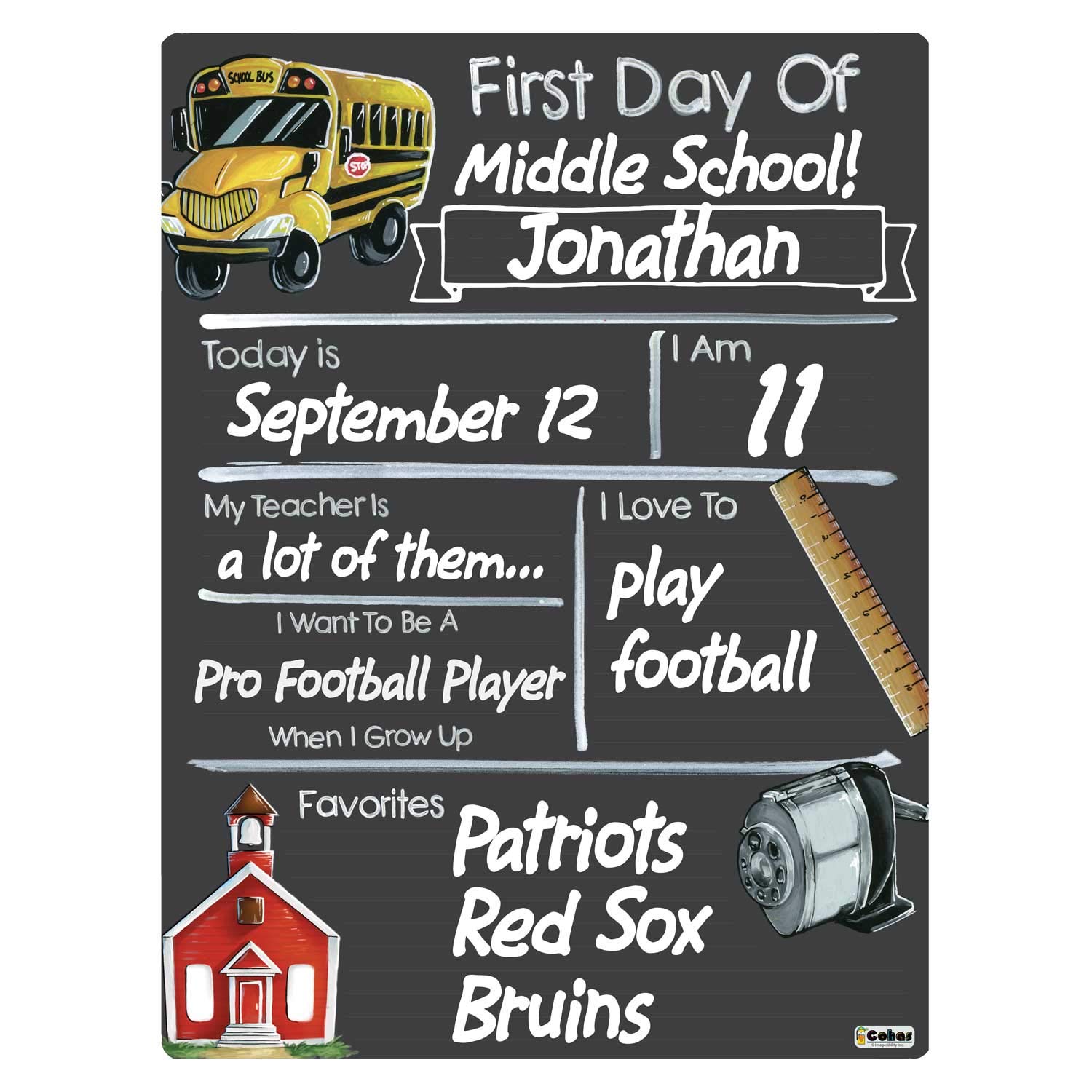 First and Last Day of School Chalkboard Milestone Boards - 9x12 Inch Schoolhouse Theme with Reusable Chalkboard Surface & 3 Pastel Markers | Perfect for Preschool, Kindergarten & Elementary School Memories, Photo Props, Classroom Decor