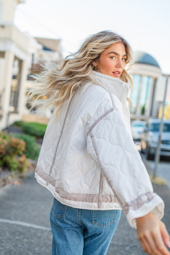 Next Up White Contrast Trim Puffer Jacket - Women's Winter Coat, Waterproof & Warm Down Jacket for Cold Weather - Perfect for Skiing, Snowboarding & Outdoor Activities (Final Sale)