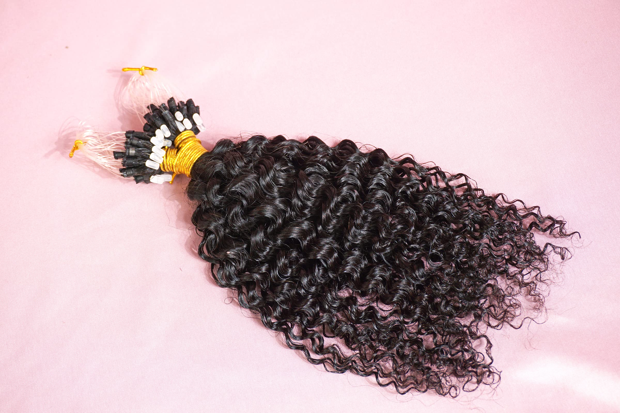 Kinky Curly Micro Link Hair Extensions - 50 Strands 100% Remy Human Hair for Black Women | Natural Color Curly Micro Loop Ring Extensions for Everyday & Special Occasions