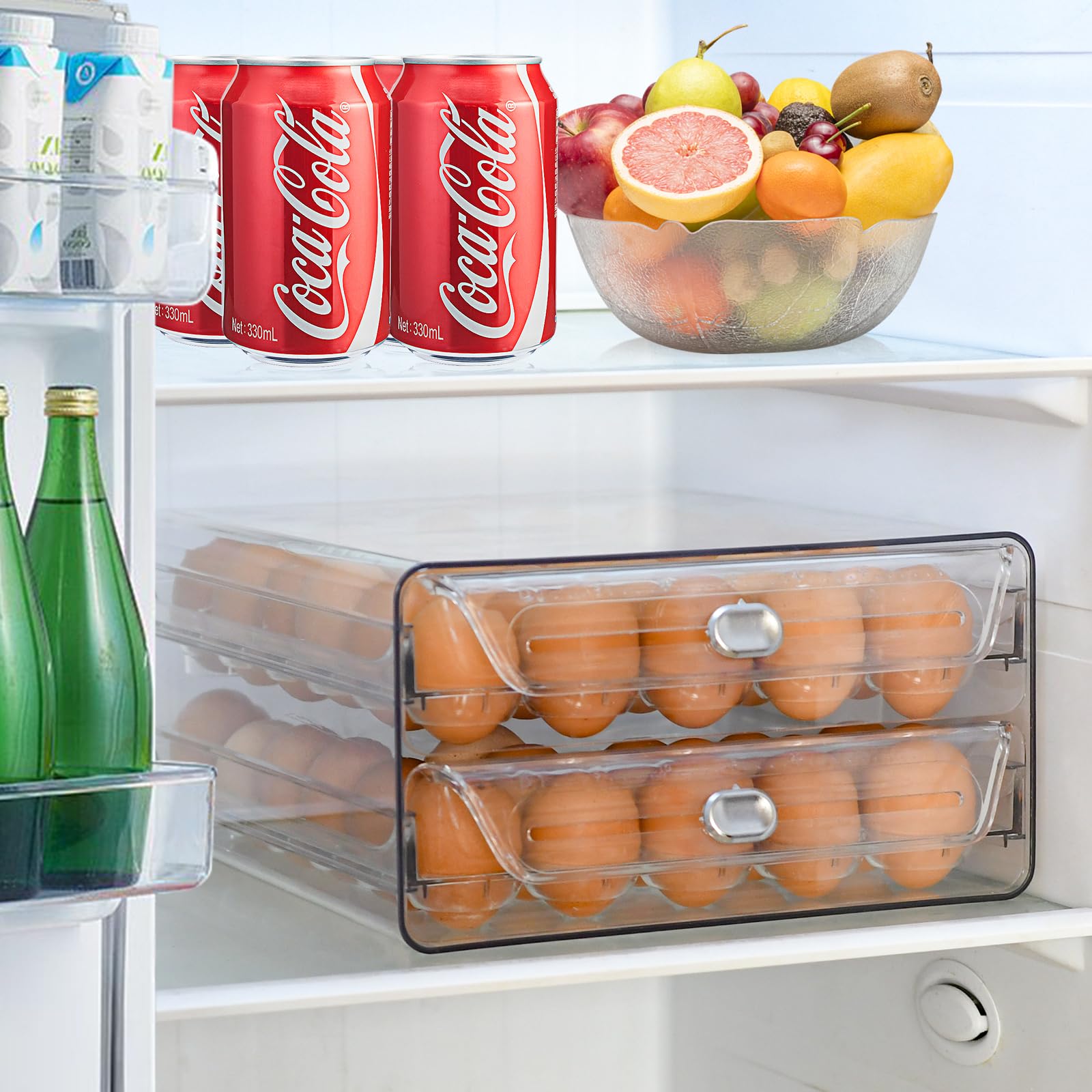 2-Tier Stackable Egg Holder for Refrigerator - Clear Plastic Egg Storage Container with 60-Capacity & Time Scale - Perfect for Fridge, Countertop, Pantry Organization - Ideal for Home Kitchen, Breakfast Meal Prep & Farm Fresh Egg Storage